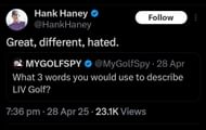 Screenshot from Hank Haney's X post / @HankHaney on X